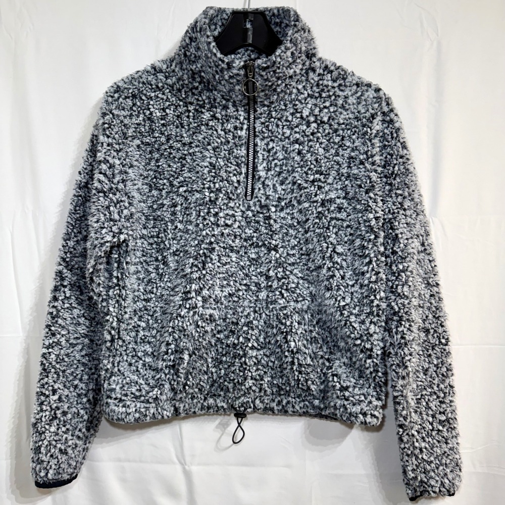 So Cozy Softest‎ Sherpa Quarter Zip Pullover Fleece Jacket Women's M Gray Black